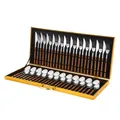 Ménagère 24 pièces en acier inoxydable avec manche aspect bois et boîte cadeau - Grand Style à Poignée Carrée Argentée