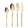 Modern gold stainless steel 4-piece cutlery set with sleek polished finish - Dinner Knife Fork Spoon Tea Spoon / Gold