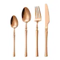 Polished rose gold stainless steel cutlery set with slender handles and 4-piece set - Dinner Knife Fork Spoon Tea Spoon / Rose Gold