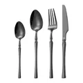 Modern 4-piece matte black stainless steel cutlery set with slim handle and ring detail - Dinner Knife Fork Spoon Tea Spoon / Black