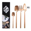 Set posate moderno da 24 pezzi in acciaio inox oro rosa con manici curvi e scatola nera - Oro rosa