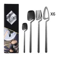 Set posate 6 pezzi in acciaio inox nero opaco con manico a S e confezione regalo - Nero