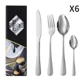 24-piece silver stainless steel cutlery set for 6 people with elegant black gift box - Silver