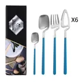 Set posate 24 pezzi in acciaio inox 304 con manici blu opaco per sei persone - Argento Blu