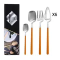 Set posate 24 pezzi in acciaio inox 304 con manici arancioni e confezione regalo elegante - Argento Arancio