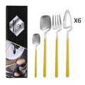 Set posate 24 pezzi in acciaio inox con manici gialli e confezione regalo nera - Giallo Argento