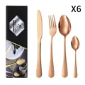 24-piece rose gold stainless steel cutlery set for 6 people with black gift box - Rose Gold