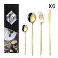 Ménagère 24 pièces en acier inoxydable doré avec boîte cadeau noire pour six personnes - Or
