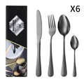 24-piece black stainless steel cutlery set for 6 people with elegant gift box packaging - Black
