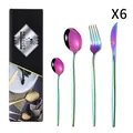 Ménagère 24 pièces en acier inoxydable arc-en-ciel avec couteaux et fourchettes en boîte - Couleur AB