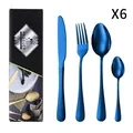 24-piece blue mirror stainless steel cutlery set with black gift box and six place settings - Blue