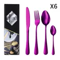 Purple stainless steel flatware set with 4 pieces and gift box in mirror finish - Purple