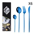 Ménagère 24 pièces en acier inoxydable bleu poli avec coffret cadeau noir - Bleu