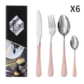 24-piece stainless steel cutlery set with pink matte handles and polished silver heads - Pink Silver