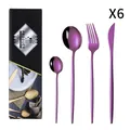Ménagère 24 pièces en acier inoxydable violet avec coffret cadeau noir et manches fins - Violet