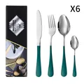 24-piece stainless steel cutlery set for 6 people with dark green handles and silver finish - Dark Green Silver