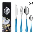24-piece stainless steel cutlery set with silver heads and blue handles in a black box - Blue Silver