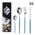 Ménagère 24 pièces en acier inoxydable bleu et argent avec manches mats et boîte cadeau - Argent Bleu