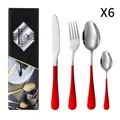 Modern 24-piece stainless steel cutlery set with red handles and elegant black gift box - Silver Red