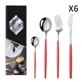 Ménagère 24 pièces en acier inoxydable avec manches rouges et coffret cadeau noir - Argent Rouge
