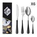 24-piece black and silver stainless steel cutlery set for 6 people with gift box - Black Silver
