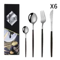 Ménagère 24 pièces en acier inoxydable avec manches noirs dans une boîte cadeau - Argent Noir
