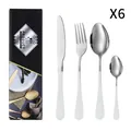 24-piece silver stainless steel cutlery set with white handles in a gift box, service for 6 - White Silver