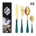 24-piece golden and dark green stainless steel cutlery set with black gift box - Army Green Gold