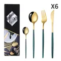 Ménagère 24 pièces en acier inoxydable or et vert mat avec boîte cadeau pour 6 personnes - Vert Armée Or