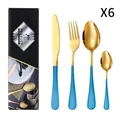 24-piece golden stainless steel cutlery set with blue matte handles for six people - Blue Gold
