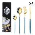 Ménagère 24 pièces en acier inoxydable bleu et or pour 6 personnes avec boîte - Or Bleu