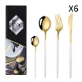 Service de couverts 24 pièces en acier inoxydable blanc et doré dans un coffret cadeau noir - Platine