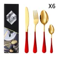 24-piece golden stainless steel cutlery set with matte handles in elegant gift box - Rose Gold Red