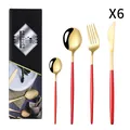 Ménagère 24 pièces rouge et or pour 6 personnes avec coffret cadeau noir élégant - Or Rose Rouge