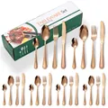 24-piece rose gold stainless steel cutlery set with mirror finish and linear handle patterns - Rose Gold 24pcs (green Box)