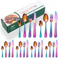 24-piece rainbow stainless steel flatware set with knives, forks and spoons in green box - Rainbow Style (Green Box)