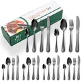 24-piece premium black stainless steel cutlery set with elegant knives, forks and spoons - Black 24pcs (green Box)