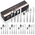 Silver stainless steel cutlery set with mirror finish in black gift box 24-piece - Silver Style (Black Box)