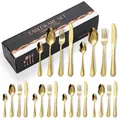 Golden 24-piece stainless steel cutlery set with mirror finish and elegant gift box - 24 Gold Pieces (black Box)