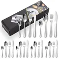24-piece silver stainless steel cutlery set with knife, fork, and spoons in a black box - 24 Silver Pieces (new Black Box)