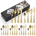 Luxury 24-piece golden stainless steel cutlery set with elegant black gift box - Gold 24pcs (new Black Box)