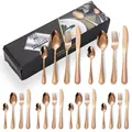 24-piece rose gold stainless steel cutlery set with elegant black gift packaging - Rose Gold Style (New Black Box)