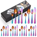 24-piece stainless steel cutlery set in iridescent rainbow finish with black gift box - 24-piece Iridescent Set (new Black Box)