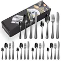Modern 24-piece black stainless steel cutlery set with spoons forks and knives in a gift box - Black Style (New Black Box)