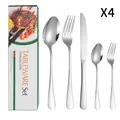 Service de couverts 20 pièces en acier inoxydable doré avec couteaux et fourchettes - Collection de Couverts (Standard) / Argent (Vert)