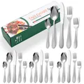Set posate in acciaio inox martellato argento con coltelli e forchette, 16-24 pezzi - Scatola Verde / Coltello Forchetta Cucchiaio Grande Cucchiaio Piccolo Forchetta da Dessert Collezione / Argento