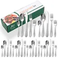 Ménagère 24 pièces en acier inoxydable doré martelé avec boîte cadeau verte de luxe - Boîte Verte / Couteau Fourchette Cuillère Cuillère à Thé Collection Pour Six Personnes / Argent