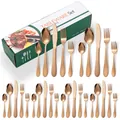 Ménagère 24 pièces en acier inoxydable or rose avec manches martelés et coffret - Boîte Verte / Couteau Fourchette Cuillère Cuillère à Thé Collection Pour Six Personnes / Or rose