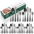 Ménagère 24 pièces en acier inoxydable noir martelé avec boîte d'emballage - Boîte Verte / Couteau Fourchette Cuillère Cuillère à Thé Collection Pour Six Personnes / Noir