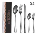 Ménagère de 20 pièces en acier inoxydable doré pour 4 personnes avec coffret cadeau - Collection de Couverts (Standard) / Noir (Boîte Noire)